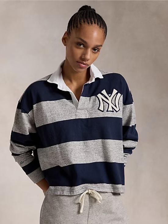 Ralph Lauren Tops - Ralph Lauren NY Yankees Striped Rugby Shirt - Navy & Gray